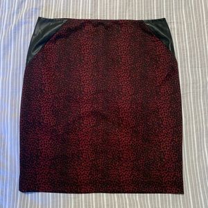 Burgundy and Black Leopard Print Pencil Skirt
